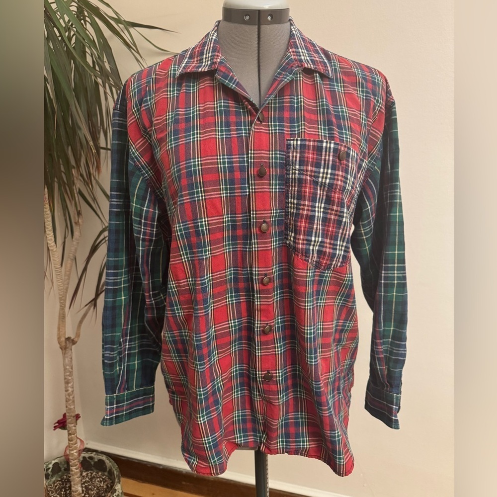 Vintage Liz Claiborne Lizwear Mixed Plaid Button Down Flannel Shirt Colorblock